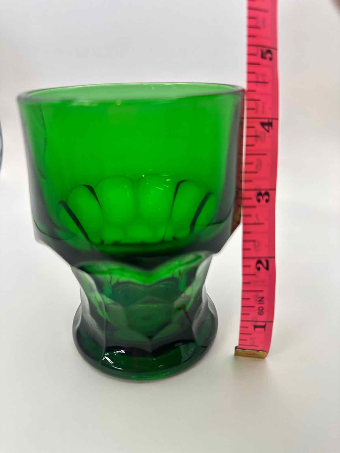 Vintage Georgian Hunter Emerald Green Mid Century Honeycomb Thumbprint Tumbler set of 5