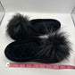Vintage Black Velvet Slippers with Fuzzy Toe