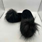 Vintage Black Velvet Slippers with Fuzzy Toe
