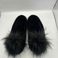 Vintage Black Velvet Slippers with Fuzzy Toe